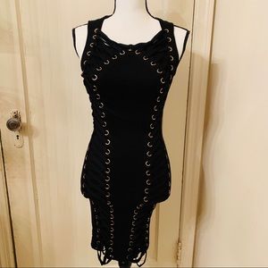 Black with gold grommets lace up dress